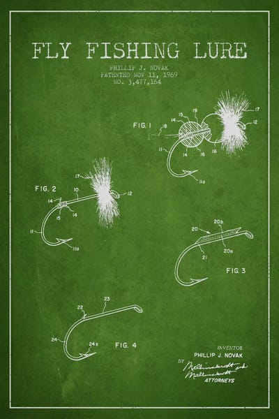 Fishing: Fishing Tackle Green Patent Blueprint by Aged Pixel