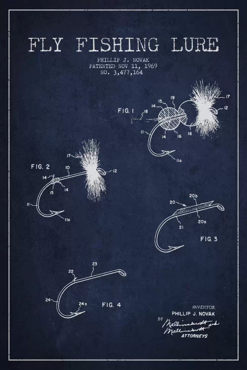 Fishing Tackle Navy Blue Patent Blueprint