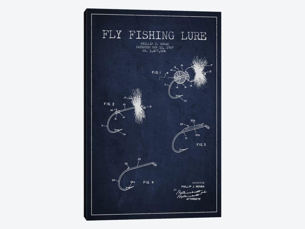 Fishing Tackle Navy Blue Patent Blueprint by Aged Pixel 1-piece Art Print