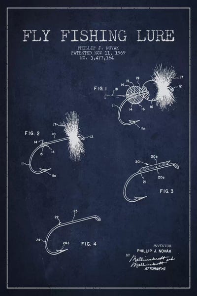 Fishing: Fishing Tackle Navy Blue Patent Blueprint by Aged Pixel