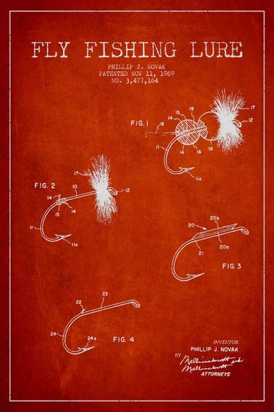Fishing: Fishing Tackle Red Patent Blueprint by Aged Pixel