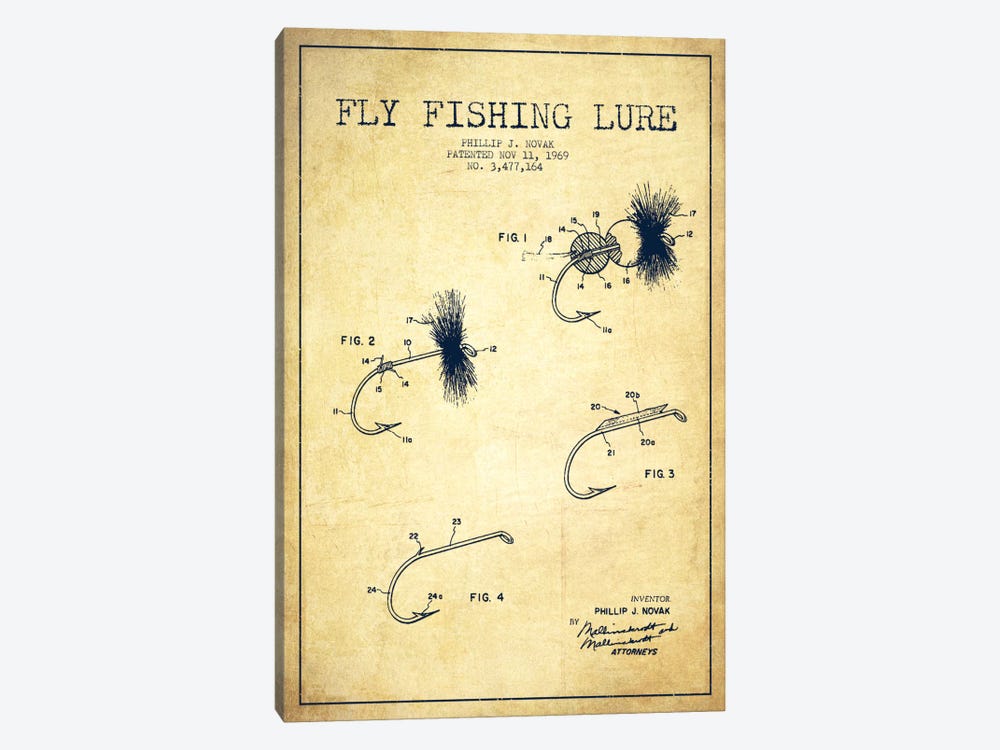 Fishing Tackle Vintage Patent Blueprint by Aged Pixel 1-piece Canvas Print