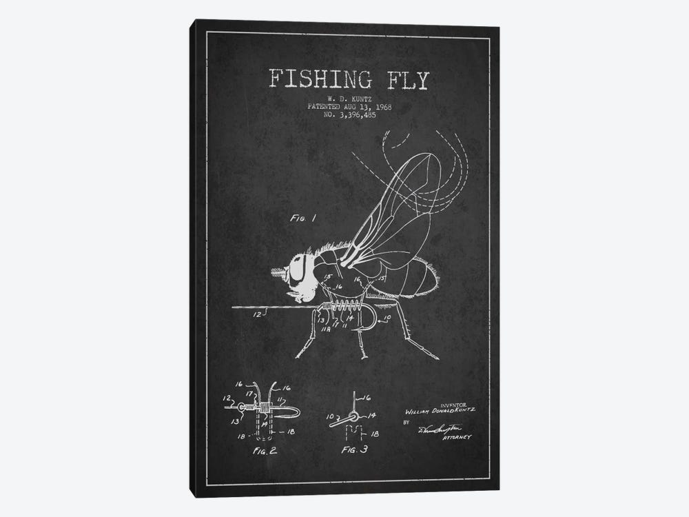 Fishing Tackle Dark Patent Blueprint by Aged Pixel 1-piece Canvas Art