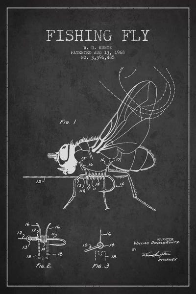 Fishing: Fishing Tackle Dark Patent Blueprint by Aged Pixel