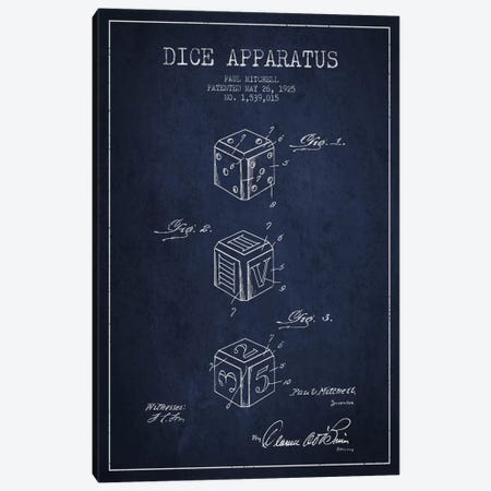 Dice Navy Blue Patent Blueprint Canvas Print #ADP118} by Aged Pixel Canvas Print