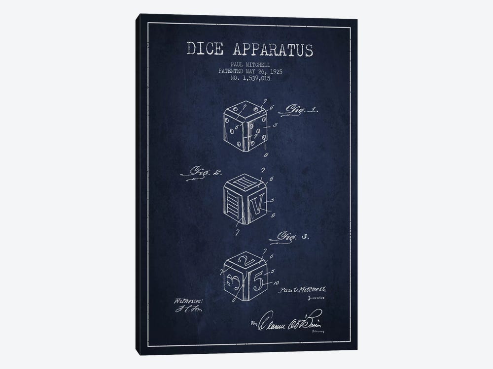 Dice Navy Blue Patent Blueprint by Aged Pixel 1-piece Art Print
