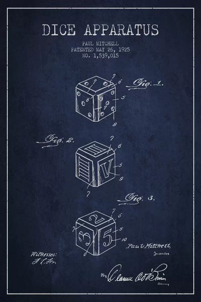 Toy & Game Blueprints: Dice Navy Blue Patent Blueprint by Aged Pixel