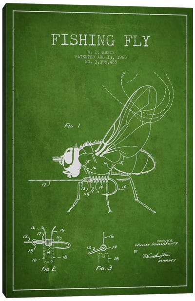 Fishing Tackle Green Patent Blueprint Canvas Art Print
