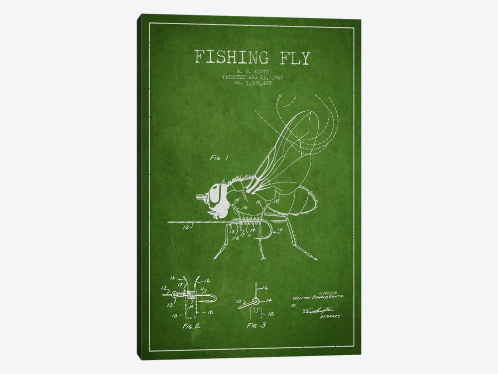Fishing Tackle Green Patent Blueprint by Aged Pixel 1-piece Canvas Artwork