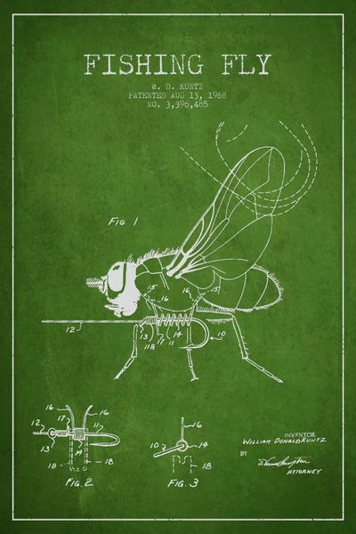 Fishing: Fishing Tackle Green Patent Blueprint by Aged Pixel