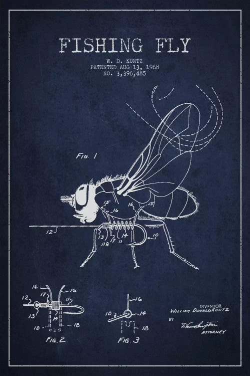 Fishing Tackle Navy Blue Patent Blueprint