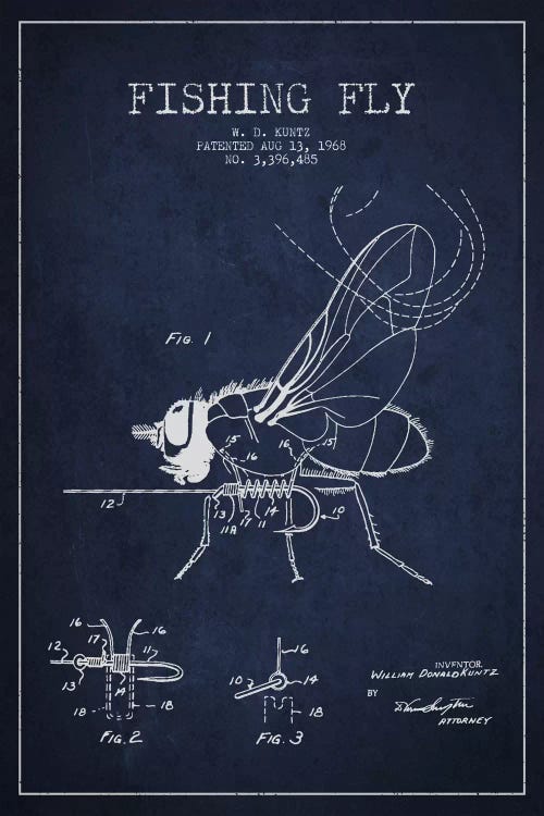 Fishing Tackle Navy Blue Patent Blueprint by Aged Pixel wall art