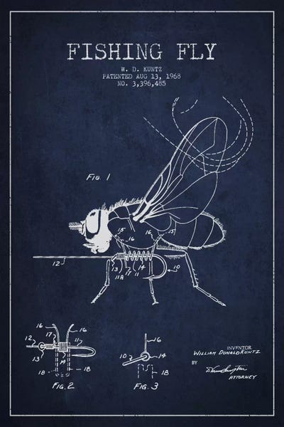 Fishing: Fishing Tackle Navy Blue Patent Blueprint by Aged Pixel
