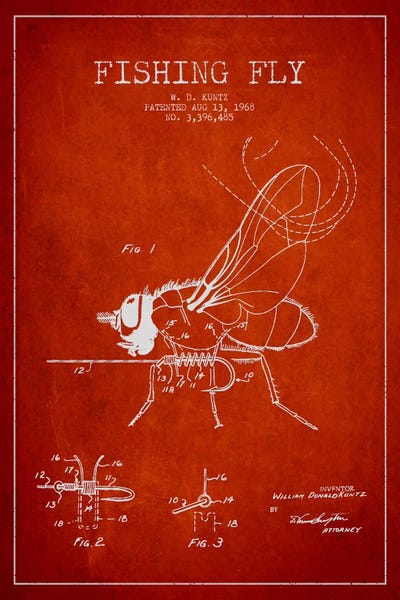 Fishing Tackle Red Patent Blueprint by Aged Pixel canvas print