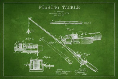 Fishing Tackle Green Patent Blueprint by Aged Pixel canvas print