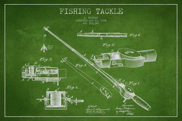 Fishing: Fishing Tackle Green Patent Blueprint by Aged Pixel