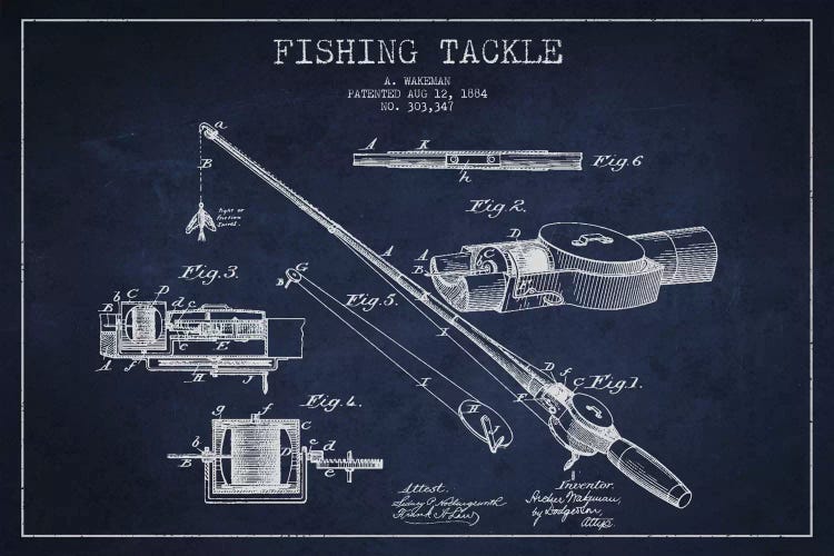 Fishing Tackle Navy Blue Patent Blueprint