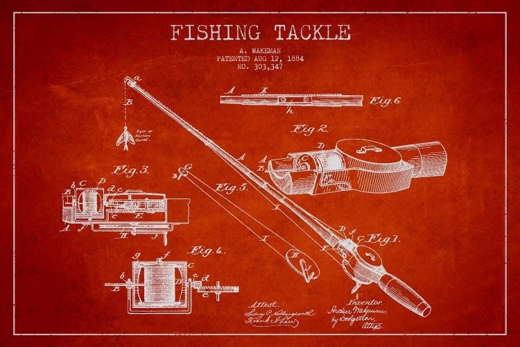 Fishing Tackle Red Patent Blueprint