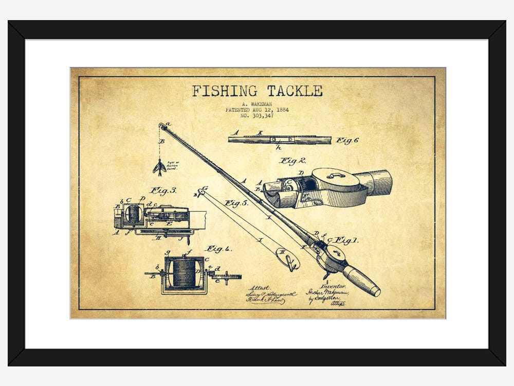 Fishing Tackle Vintage Patent Blueprint - Canvas Wall Art