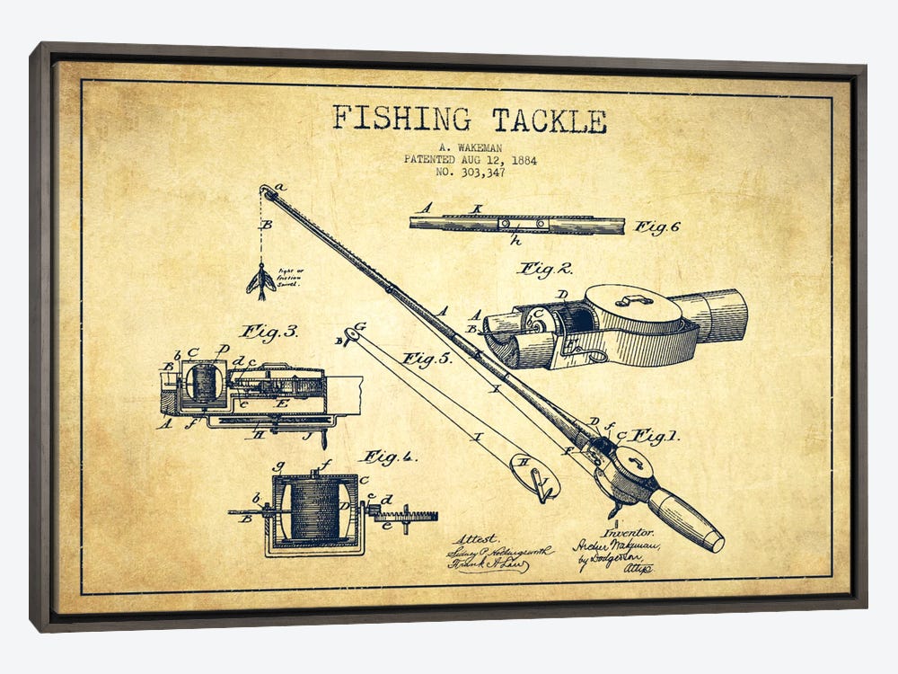 iCanvas Canvases Multi - Fishing Tackle Vintage Patent Blueprint Wrapped Canvas