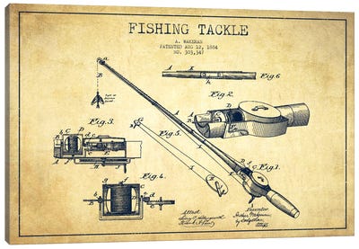 Fishing Tackle Vintage Patent Blueprint Canvas Art Print - Aged Pixel: Sports