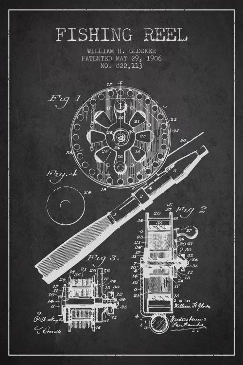 Fishing Reel Charcoal Patent Blueprint
