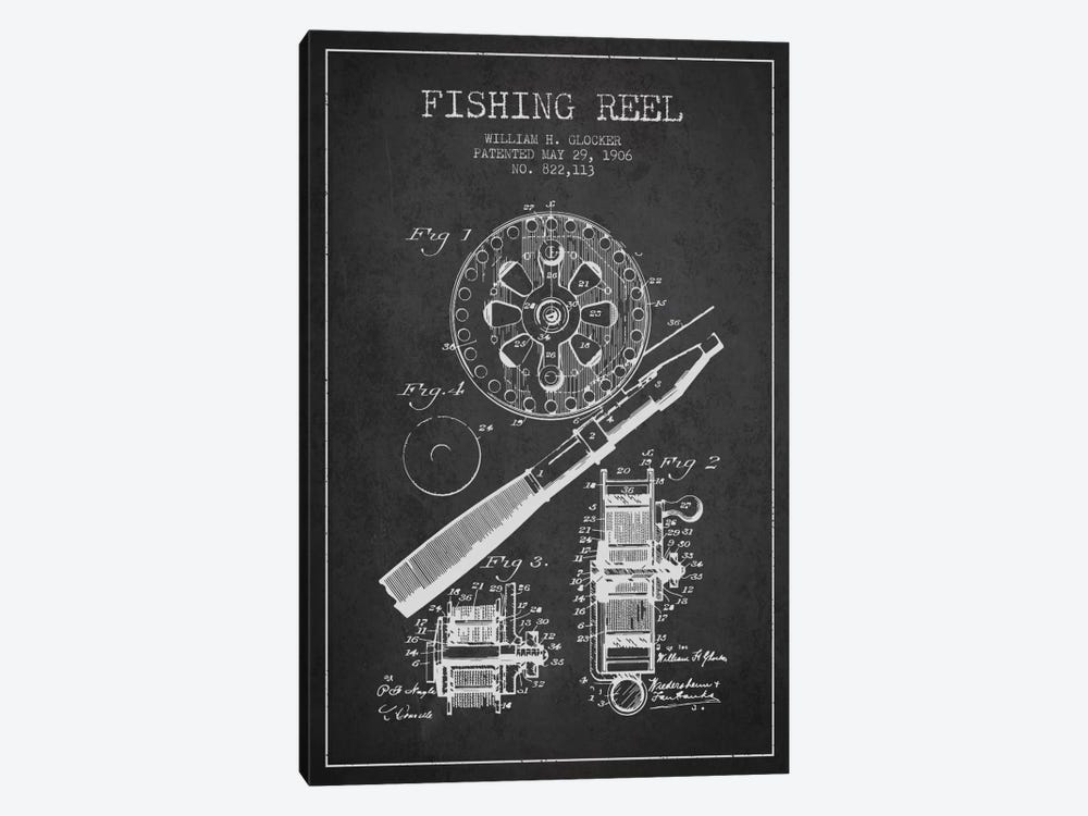 Fishing Reel Charcoal Patent Blueprint by Aged Pixel 1-piece Canvas Print