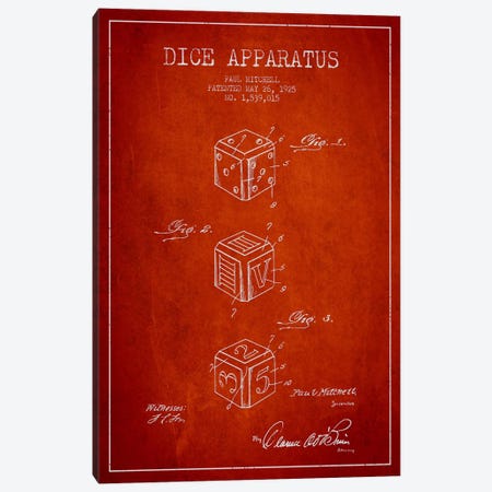 Dice Red Patent Blueprint Canvas Print #ADP119} by Aged Pixel Canvas Print