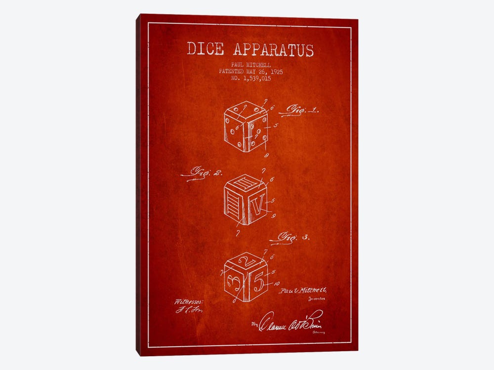 Dice Red Patent Blueprint by Aged Pixel 1-piece Canvas Artwork