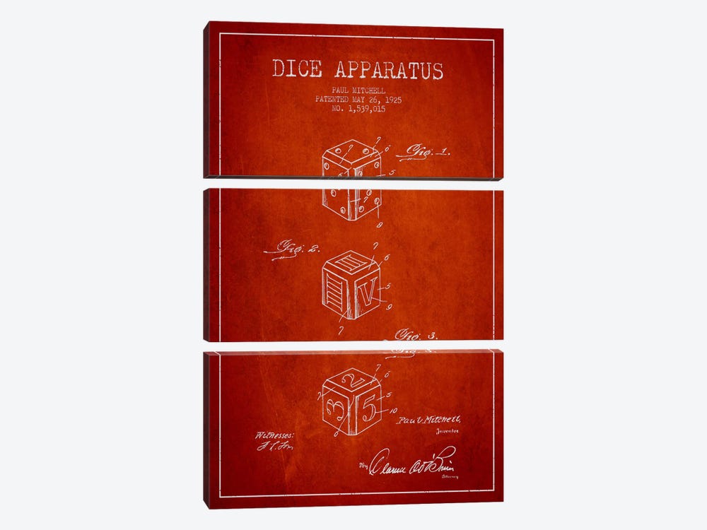 Dice Red Patent Blueprint by Aged Pixel 3-piece Canvas Artwork