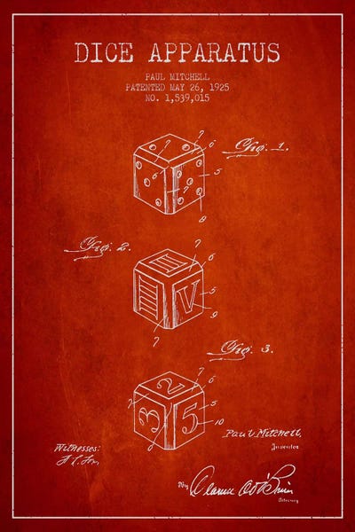 Toy & Game Blueprints: Dice Red Patent Blueprint by Aged Pixel