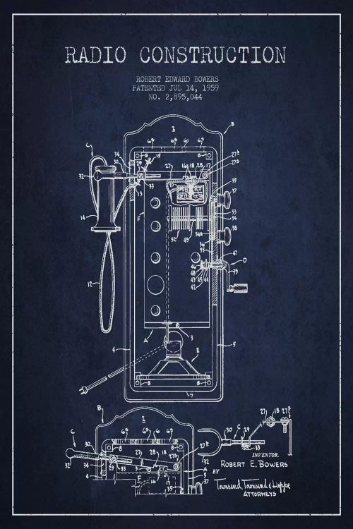 Bowers Radio Constru Blue Patent Blueprint by Aged Pixel wall art