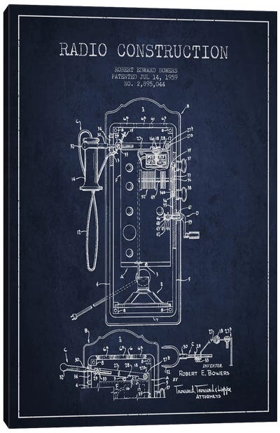 Bowers Radio Constru Blue Patent Blueprint Canvas Art Print - Electronics & Communication Blueprints