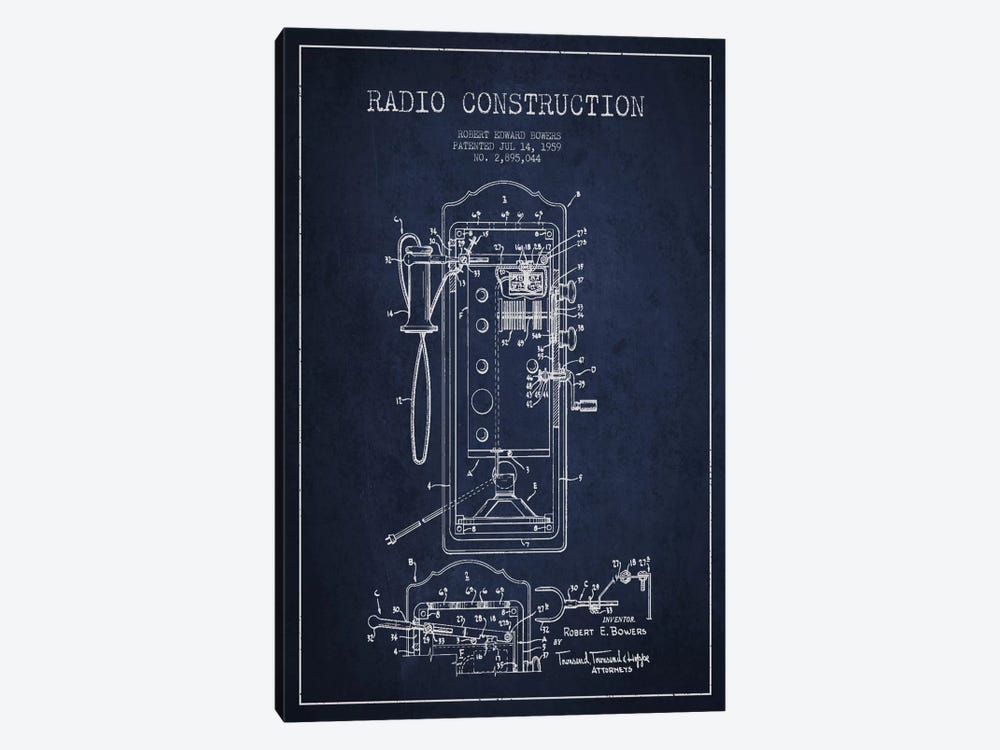 Bowers Radio Constru Blue Patent Blueprint by Aged Pixel 1-piece Art Print