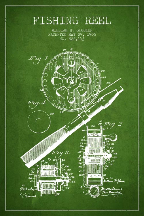 Fishing Reel Green Patent Blueprint