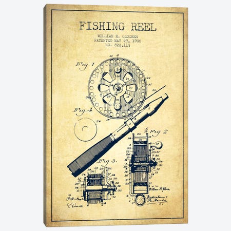 Fishing Reel Vintage Patent Blueprint Canvas Print #ADP1203} by Aged Pixel Canvas Artwork