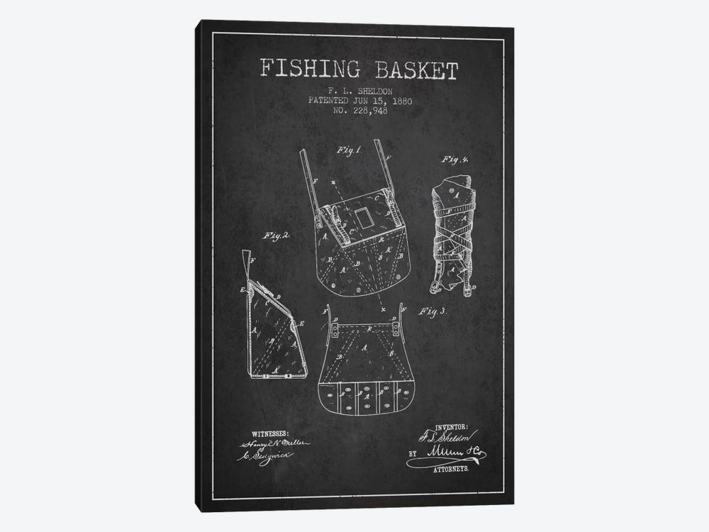 Fishing Basket Charcoal Patent Blueprint by Aged Pixel 1-piece Canvas Print