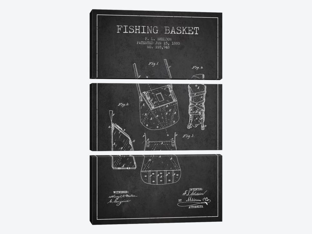 Fishing Basket Charcoal Patent Blueprint by Aged Pixel 3-piece Art Print