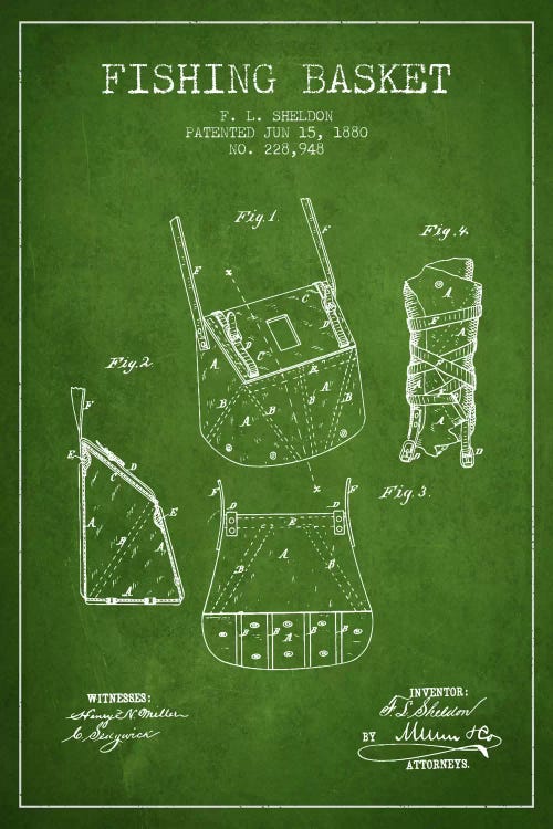 Fishing Basket Green Patent Blueprint