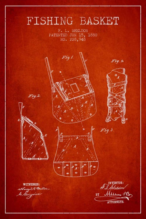 Fishing Basket Red Patent Blueprint