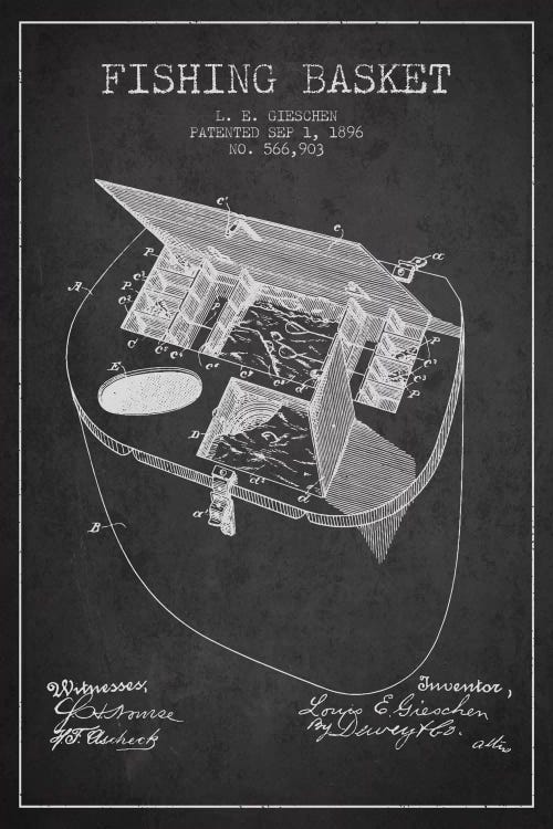 Fishing Basket Charcoal Patent Blueprint