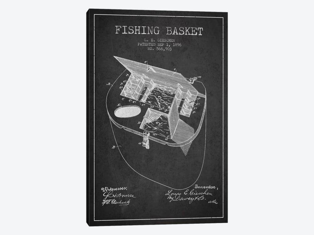 Fishing Basket Charcoal Patent Blueprint by Aged Pixel 1-piece Canvas Artwork