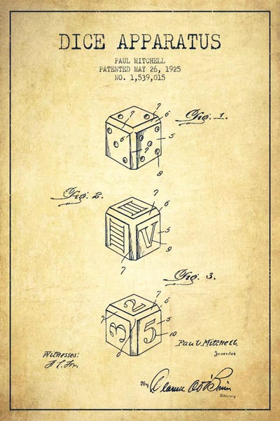 Toy & Game Blueprints: Dice Vintage Patent Blueprint by Aged Pixel