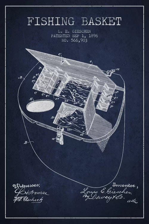 Fishing Basket Navy Blue Patent Blueprint