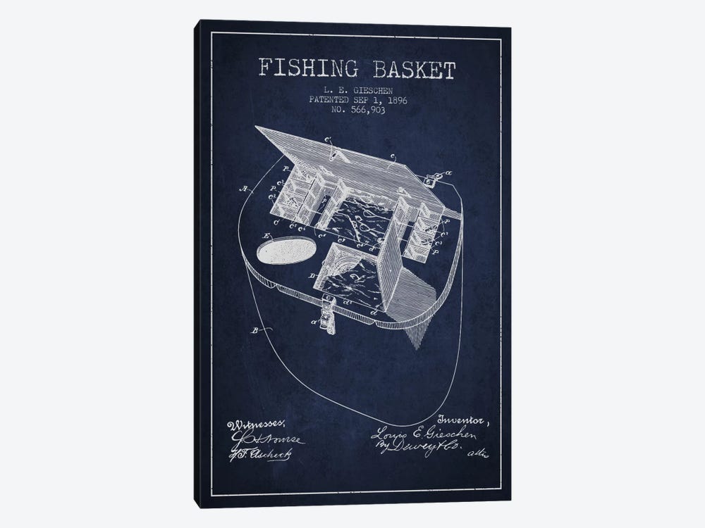 Fishing Basket Navy Blue Patent Blueprint by Aged Pixel 1-piece Art Print