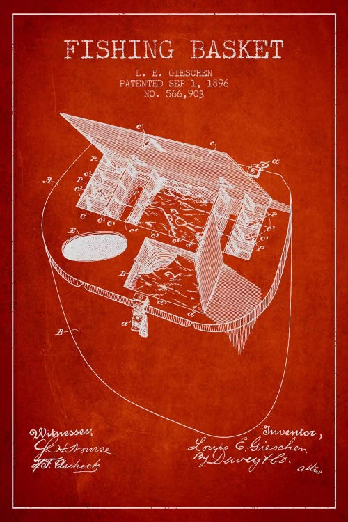 Fishing Basket Red Patent Blueprint