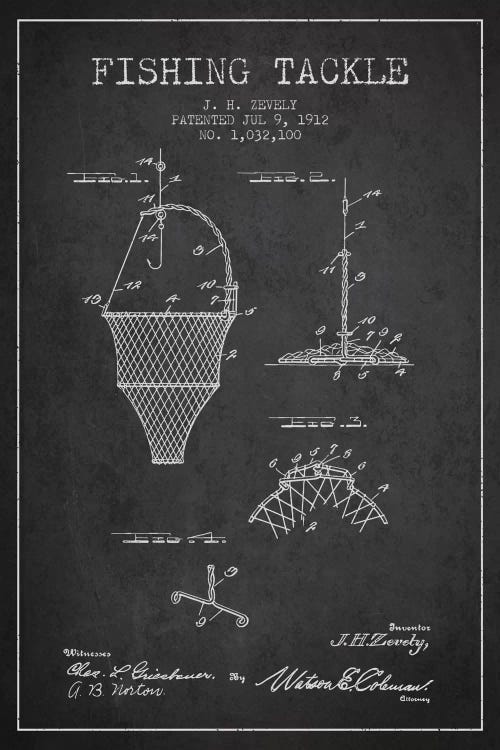 Fishing Tackle Charcoal Patent Blueprint