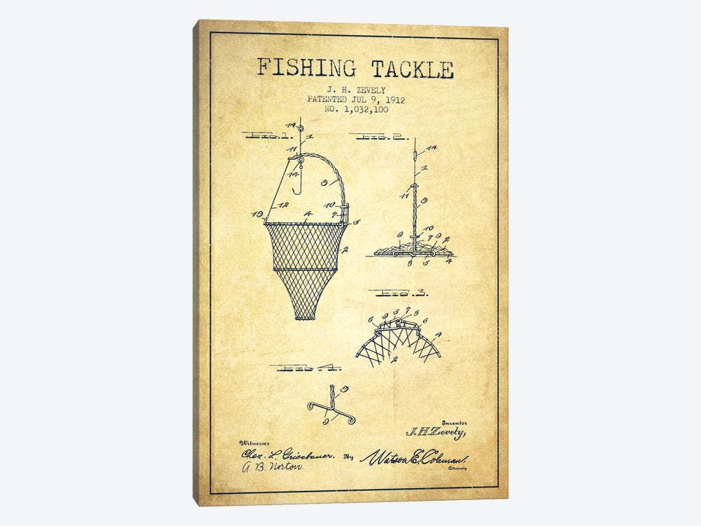 Fishing Tackle Vintage Patent Blueprint by Aged Pixel 1-piece Canvas Art