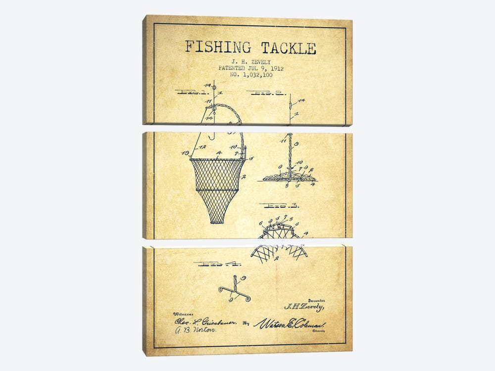 Fishing Tackle Vintage Patent Blueprint by Aged Pixel 3-piece Canvas Artwork