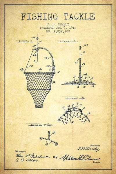 Fishing: Fishing Tackle Vintage Patent Blueprint by Aged Pixel